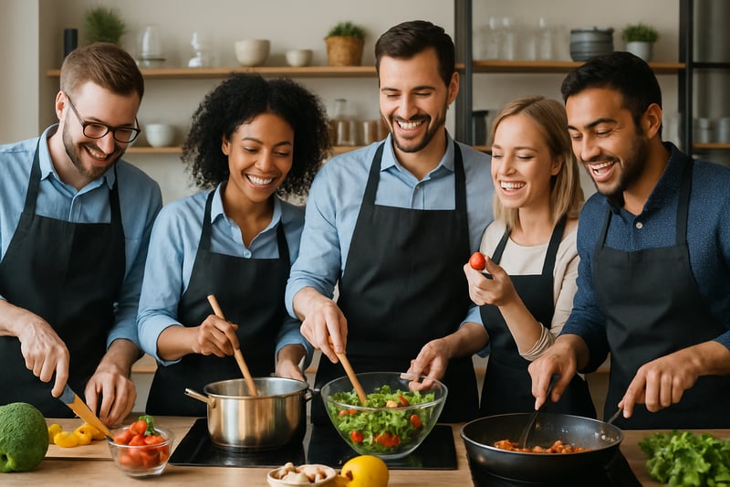 Team bei einem gemeinsamen Koch-Event Team bei einem gemeinsamen Koch-Event